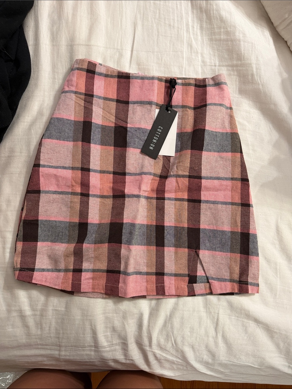 Cotton On Pink Brown Plaid High Waist Mini Skirt